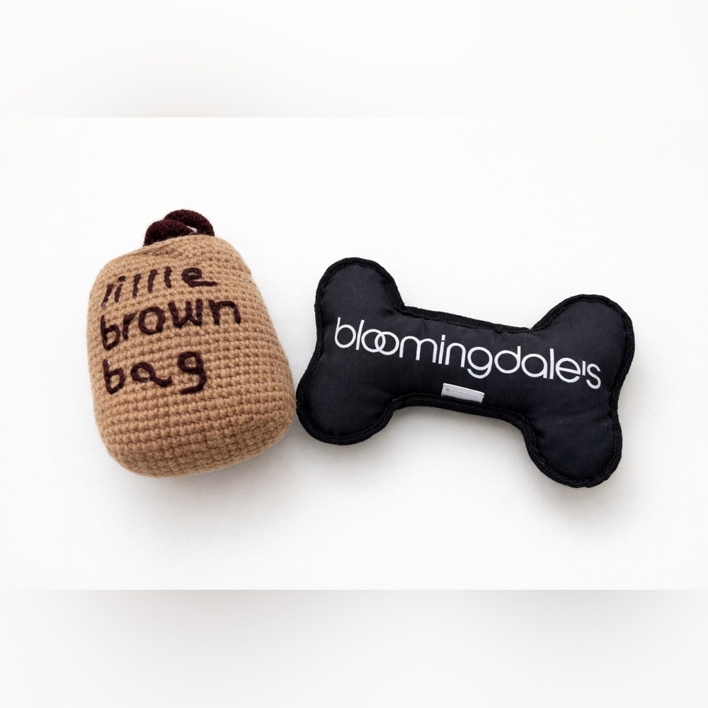 Bloomingdale’s Plush Dog Toy Set Bone + Little Brown Bag